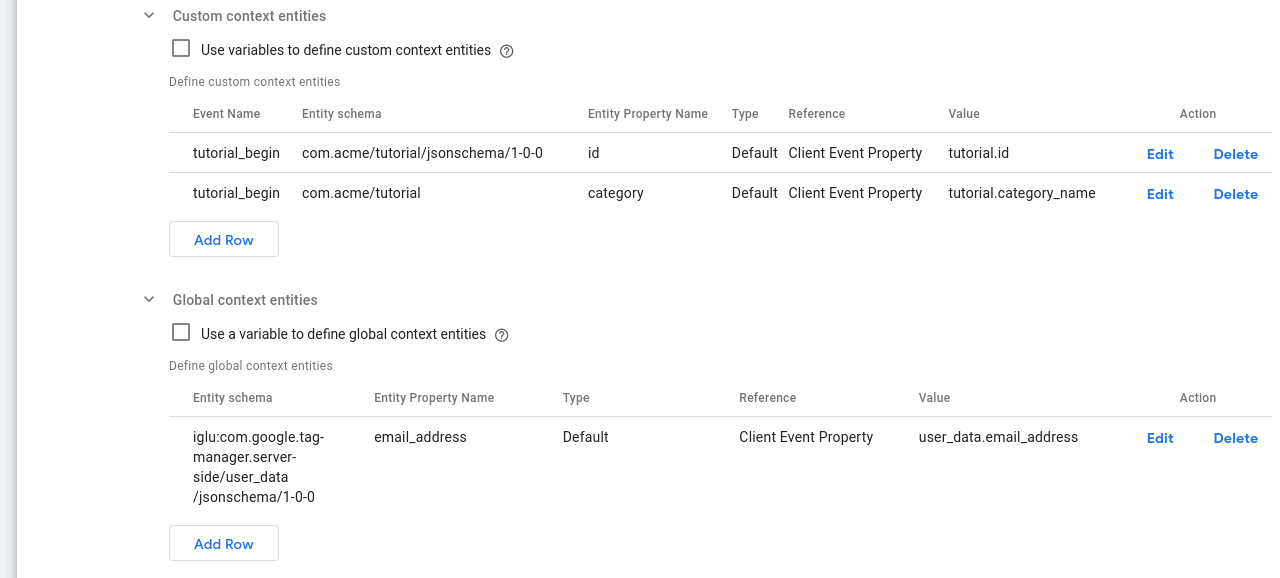 context entities settings example A