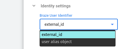 identity settings dropdown