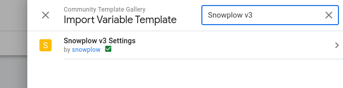 search Snowplow v3 Settings in GTM gallery